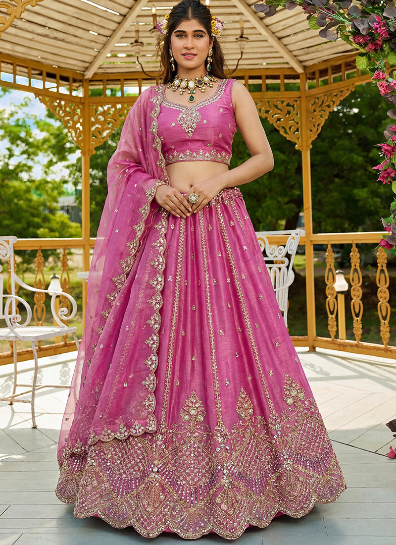 Pink Satin Hand Work Wedding Wear Lehenga Choli SW578142