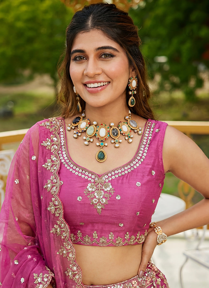 Pink Satin Hand Work Wedding Wear Lehenga Choli SW578142