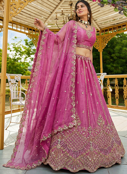 Pink Satin Hand Work Wedding Wear Lehenga Choli SW578142