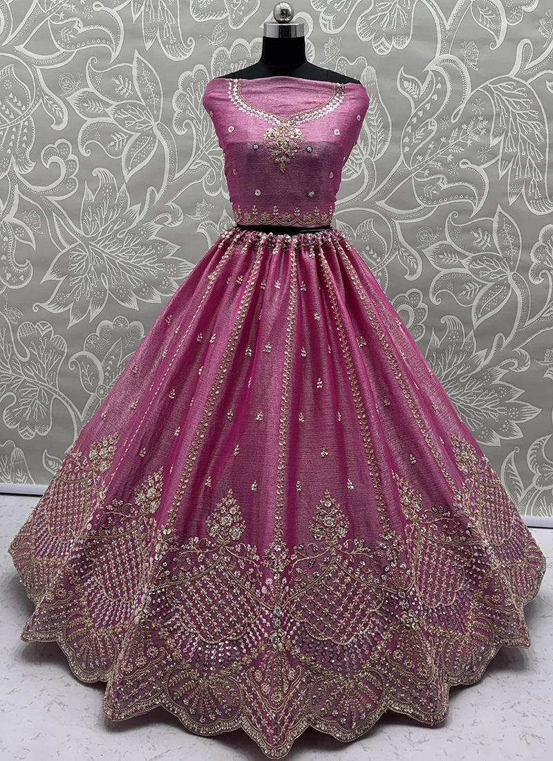 Pink Satin Hand Work Wedding Wear Lehenga Choli SW578142