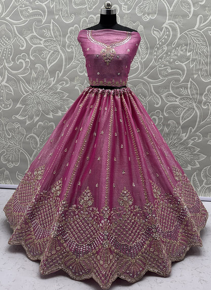 Pink Satin Hand Work Wedding Wear Lehenga Choli SW578142
