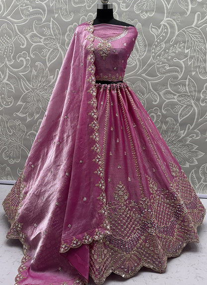 Pink Satin Hand Work Wedding Wear Lehenga Choli SW578142