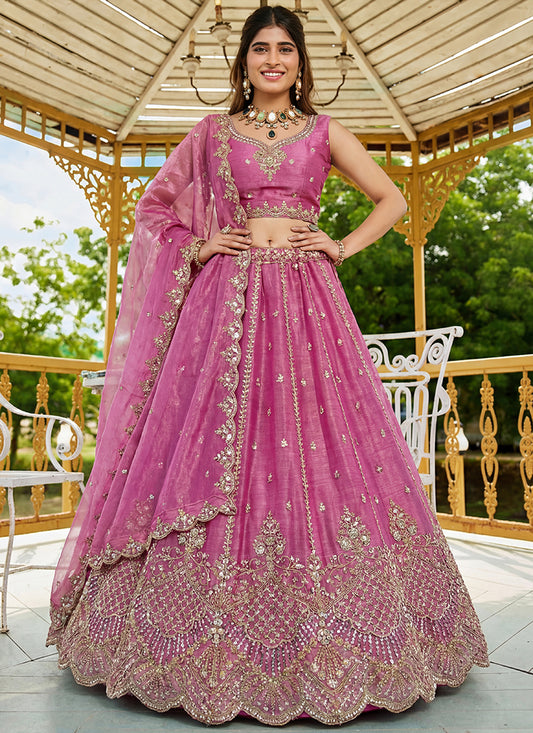 Pink Satin Hand Work Wedding Wear Lehenga Choli SW578142