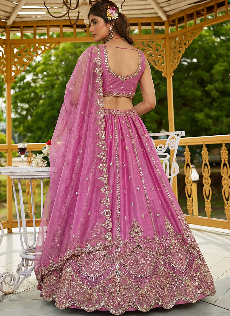 Pink Satin Hand Work Wedding Wear Lehenga Choli SW578142