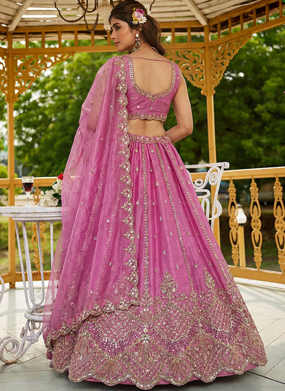 Pink Satin Hand Work Wedding Wear Lehenga Choli SW578142