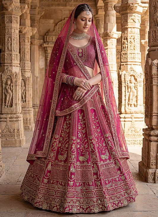 Silk Pink Bridal Lehenga Choli Embroidery Work Lehenga Choli 390678