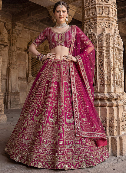Silk Pink Bridal Lehenga Choli Embroidery Work Lehenga Choli 390678