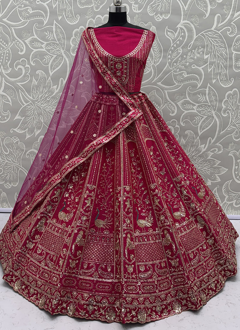 Silk Pink Bridal Lehenga Choli Embroidery Work Lehenga Choli 390678