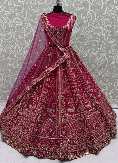Silk Pink Bridal Lehenga Choli Embroidery Work Lehenga Choli 390678