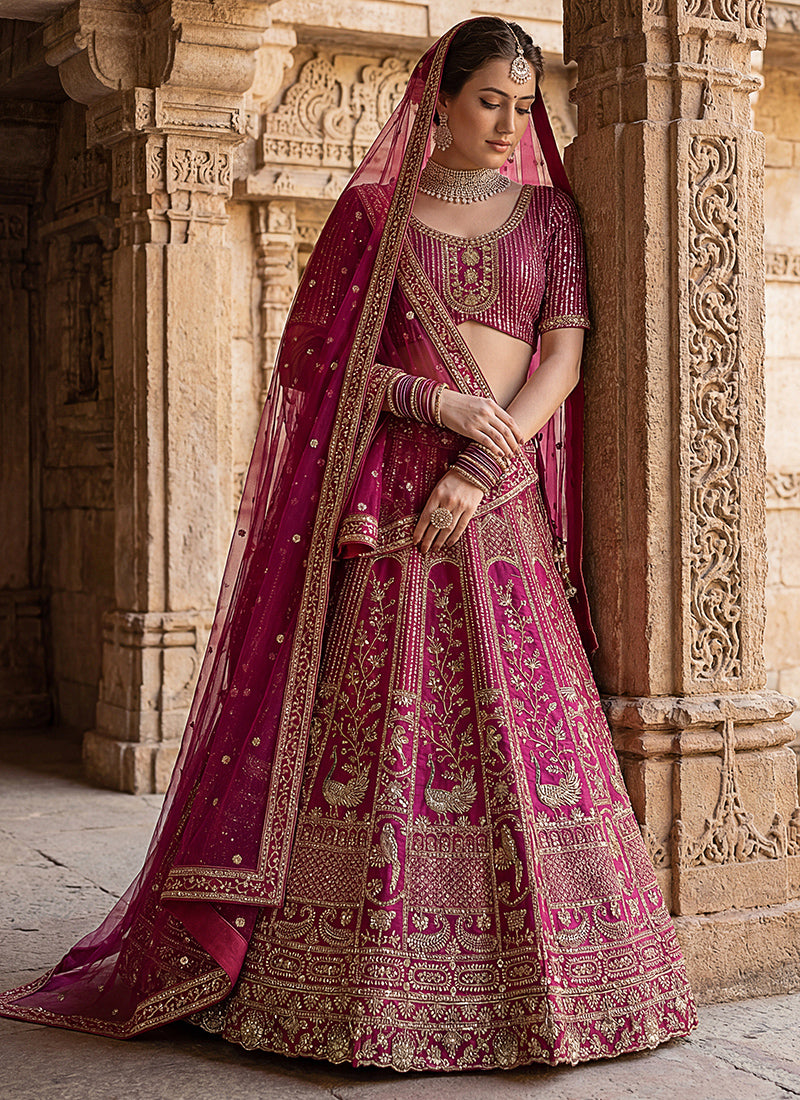 Silk Pink Bridal Lehenga Choli Embroidery Work Lehenga Choli 390678