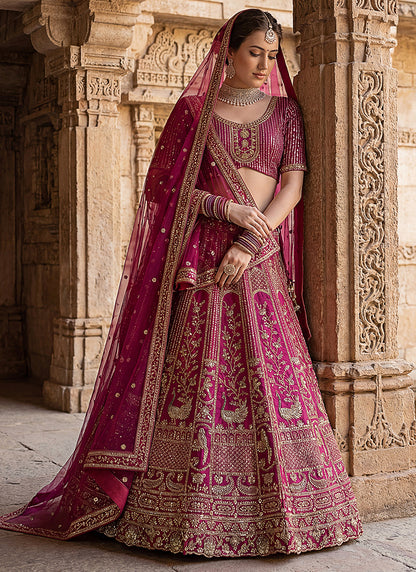 Silk Pink Bridal Lehenga Choli Embroidery Work Lehenga Choli 390678