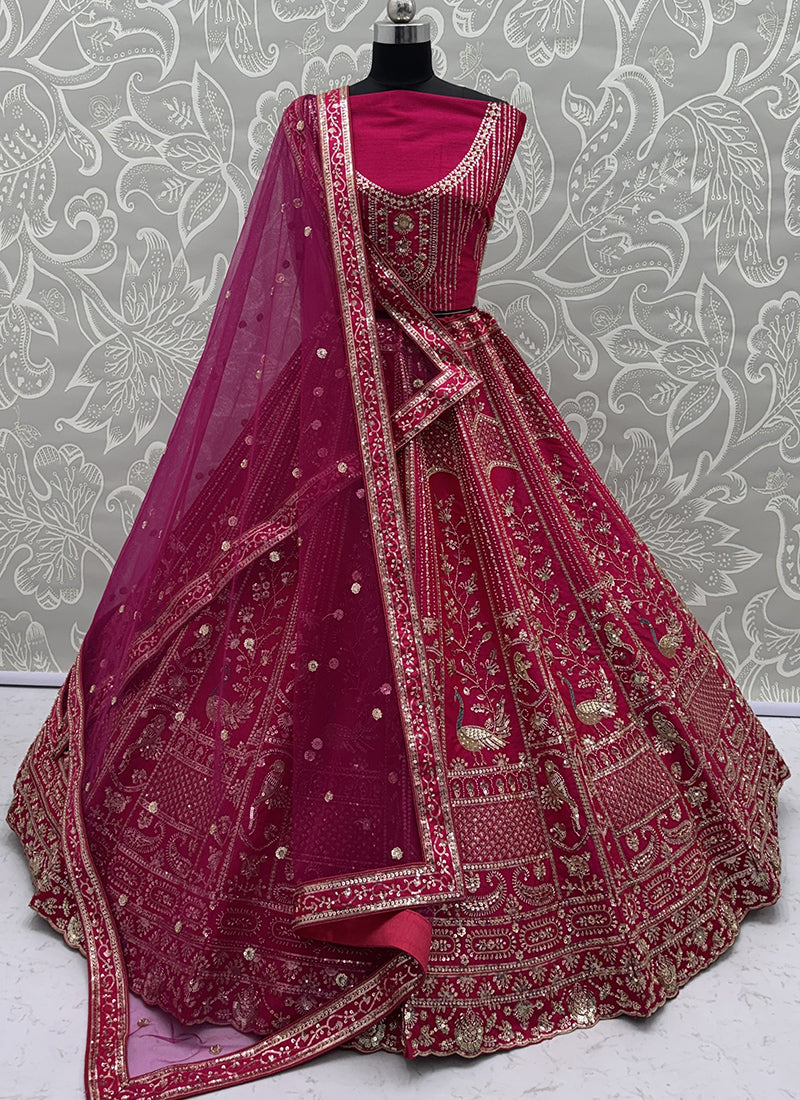 Silk Pink Bridal Lehenga Choli Embroidery Work Lehenga Choli 390678