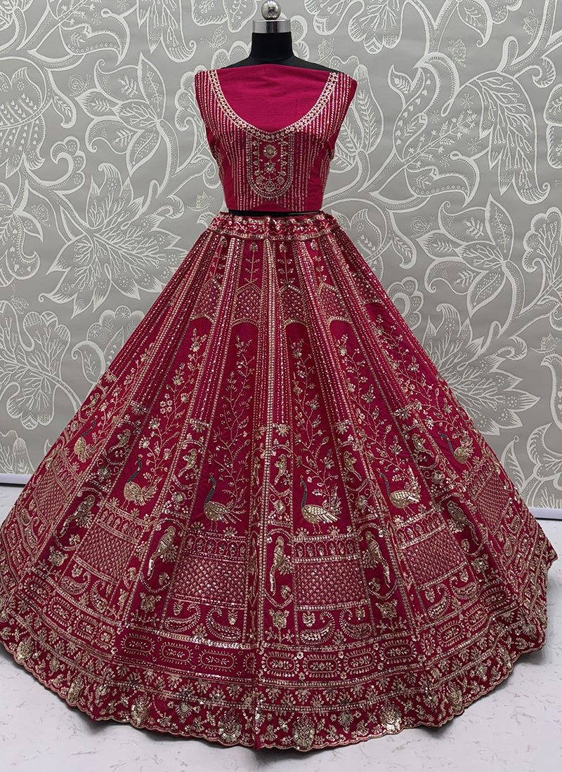 Silk Pink Bridal Lehenga Choli Embroidery Work Lehenga Choli 390678