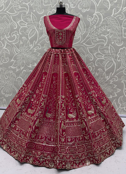 Silk Pink Bridal Lehenga Choli Embroidery Work Lehenga Choli 390678