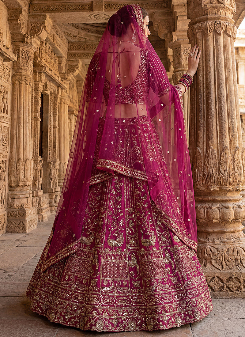 Silk Pink Bridal Lehenga Choli Embroidery Work Lehenga Choli 390678
