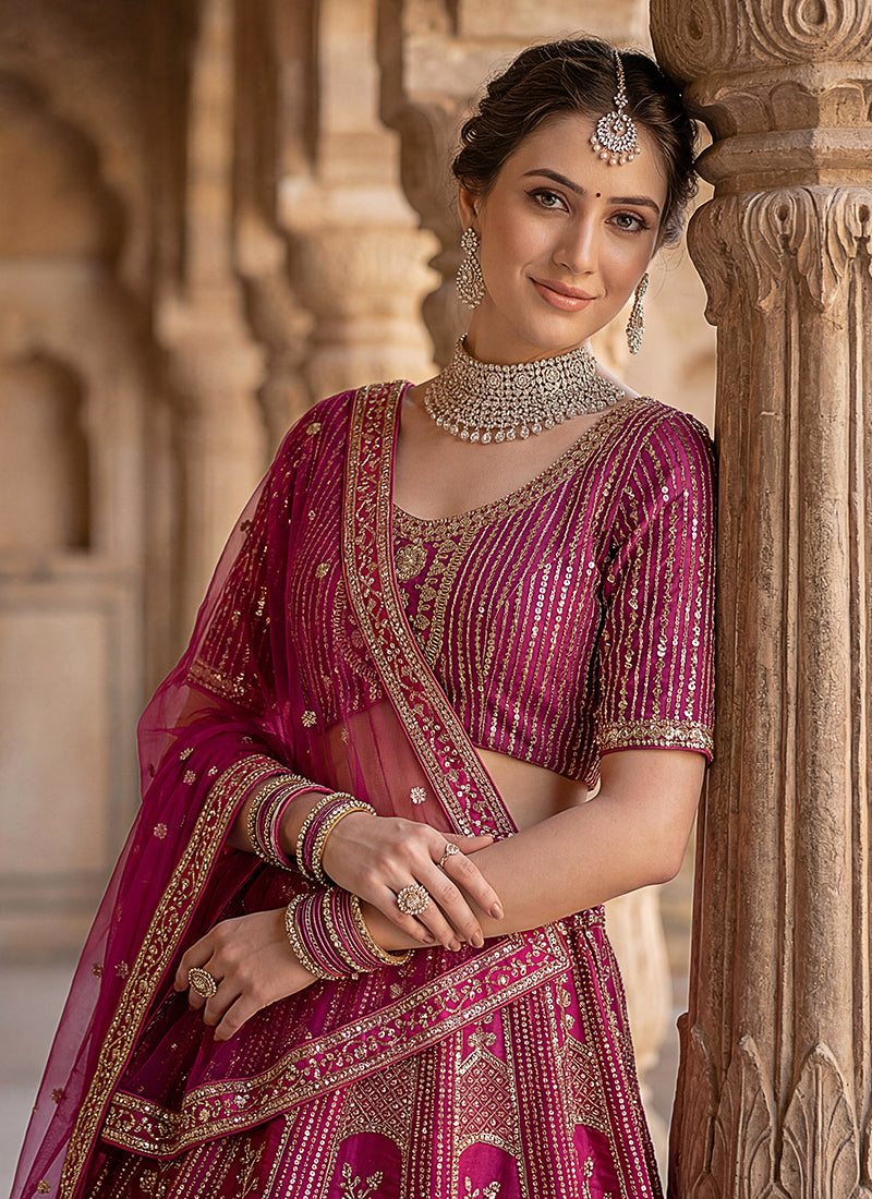 Silk Pink Bridal Lehenga Choli Embroidery Work Lehenga Choli 390678
