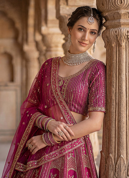 Silk Pink Bridal Lehenga Choli Embroidery Work Lehenga Choli 390678