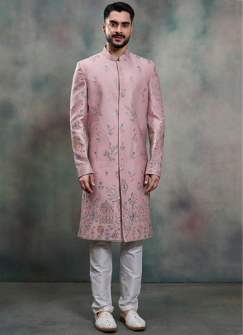 Pink Silk Embroidery Work Wedding Wear Readymade 2 Pcs Suit SW481647