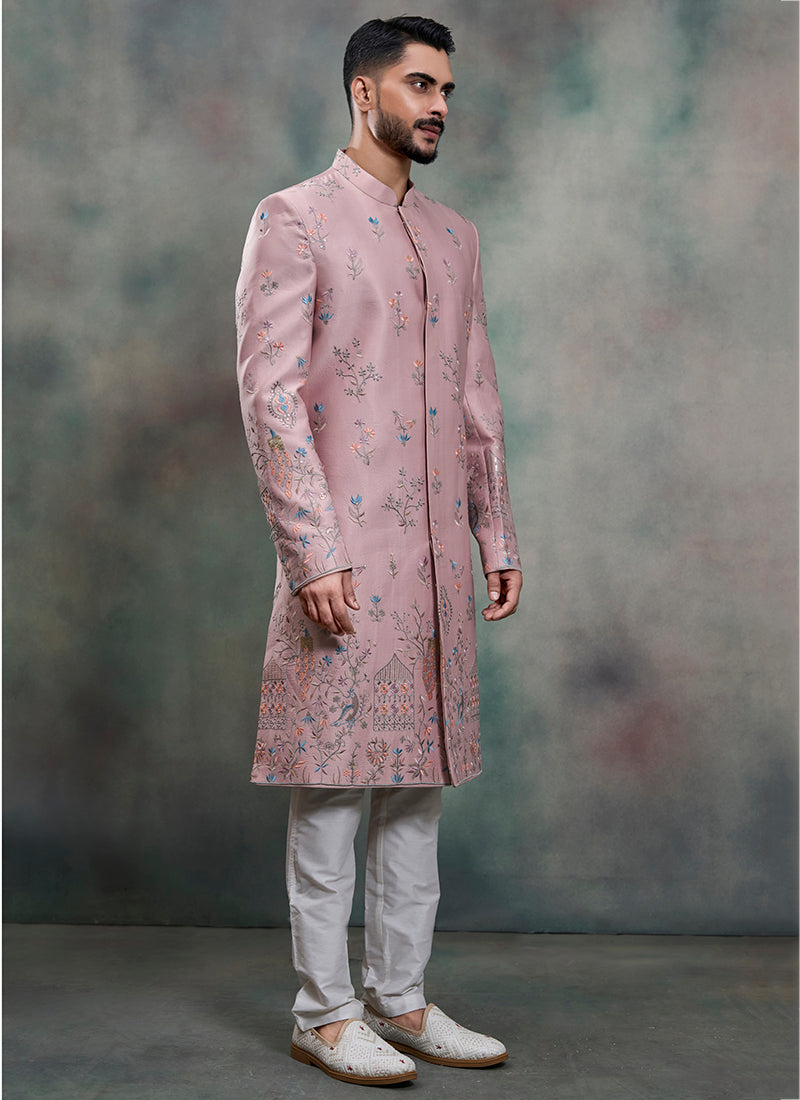Pink Silk Embroidery Work Wedding Wear Readymade 2 Pcs Suit SW481647