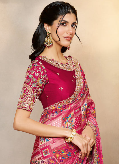 Silk Pink Wedding Wear Embroidery Work Saree 386110