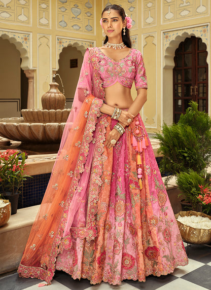 Silk Pink Wedding Wear Heavy Embroidery Cut Work Readymade Lehenga Choli 386500