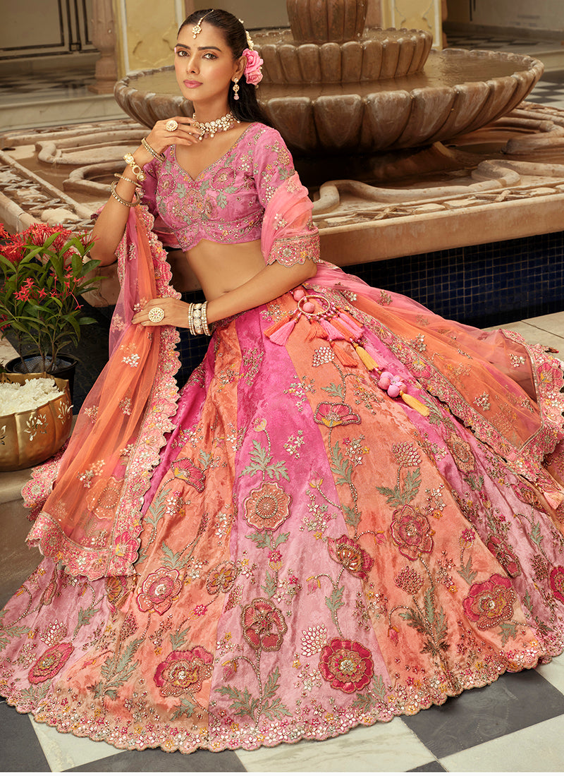 Silk Pink Wedding Wear Heavy Embroidery Cut Work Readymade Lehenga Choli 386500