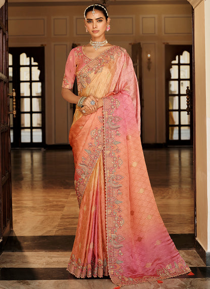 Pink Silk Zari Work Wedding Wear Saree SW383017