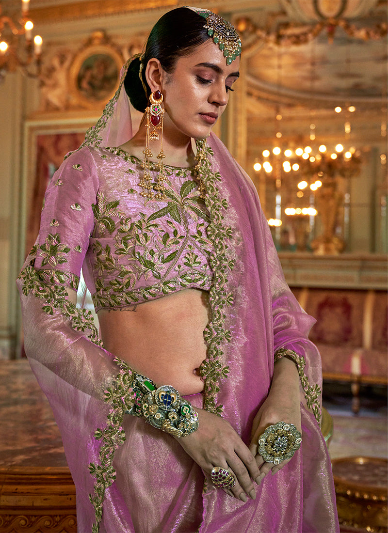 Soft Tissue Pink Festival Wear Thread Embroidery Work Designer Saree 388251