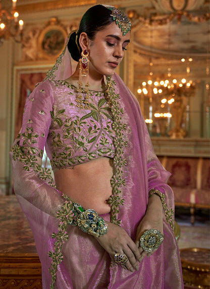 Pink Tissue Silk Thread Work Occasional Wear Saree SW604641