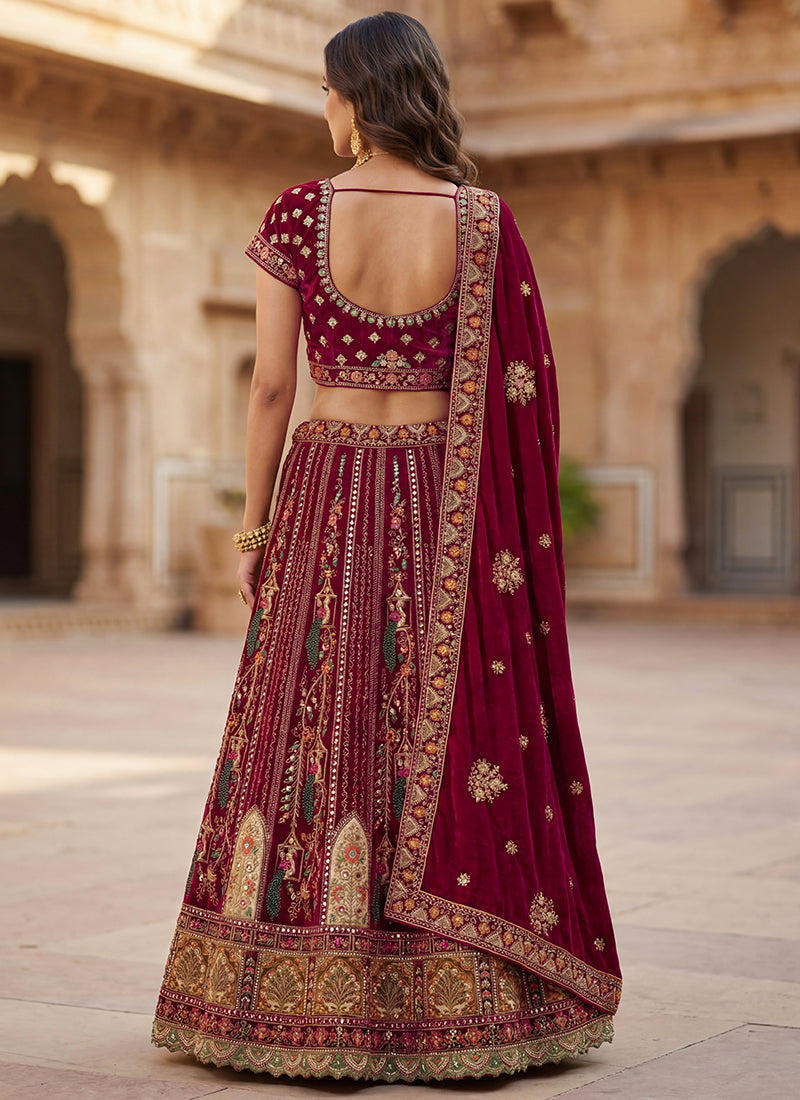 Pink Velvet Embroidery Work Bridal Wear Bridal Lehenga Choli SW401162