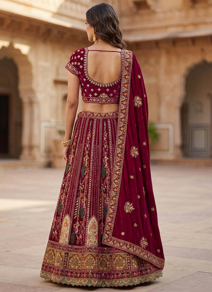 Pink Velvet Embroidery Work Bridal Wear Bridal Lehenga Choli SW401162