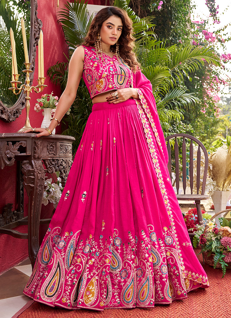 Pink Vichitra Sequins Work  Wedding Wear Readymade Lehenga Choli SW215898