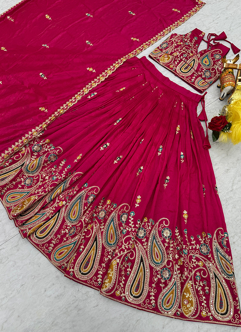 Pink Vichitra Sequins Work  Wedding Wear Readymade Lehenga Choli SW215898