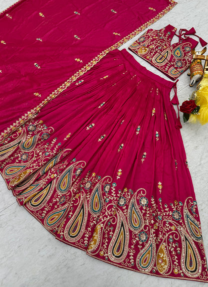 Pink Vichitra Sequins Work  Wedding Wear Readymade Lehenga Choli SW215898