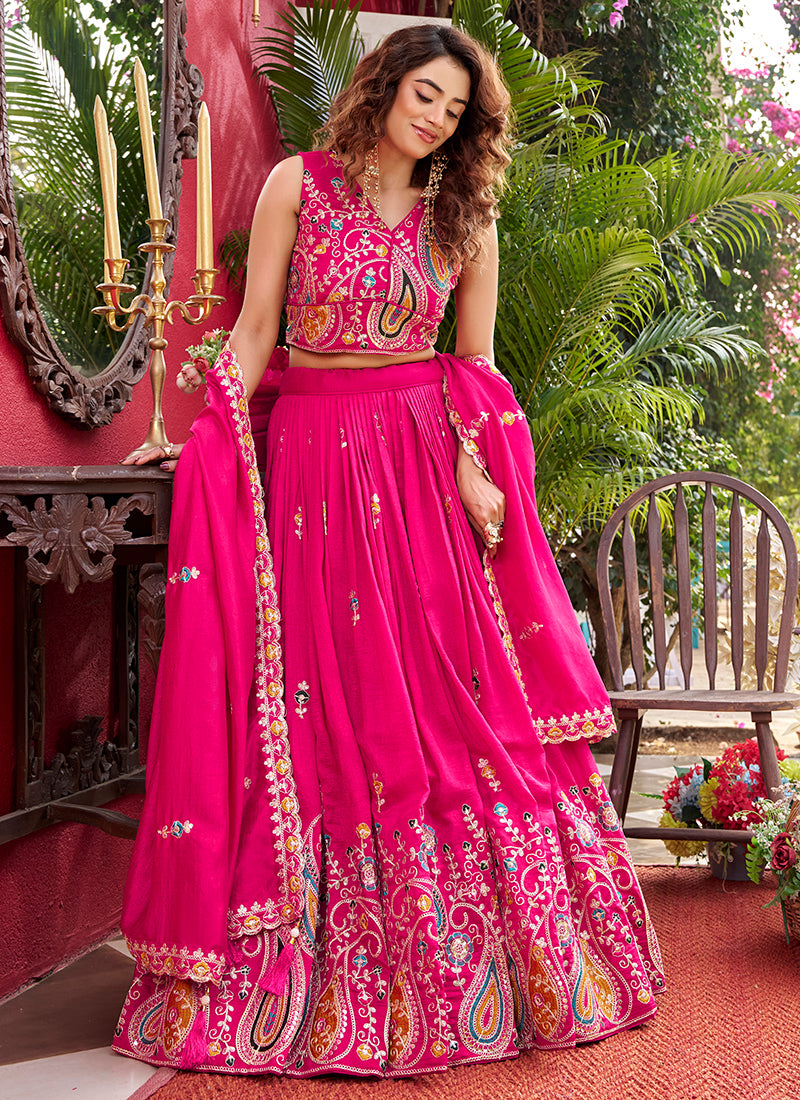 Pink Vichitra Sequins Work  Wedding Wear Readymade Lehenga Choli SW215898