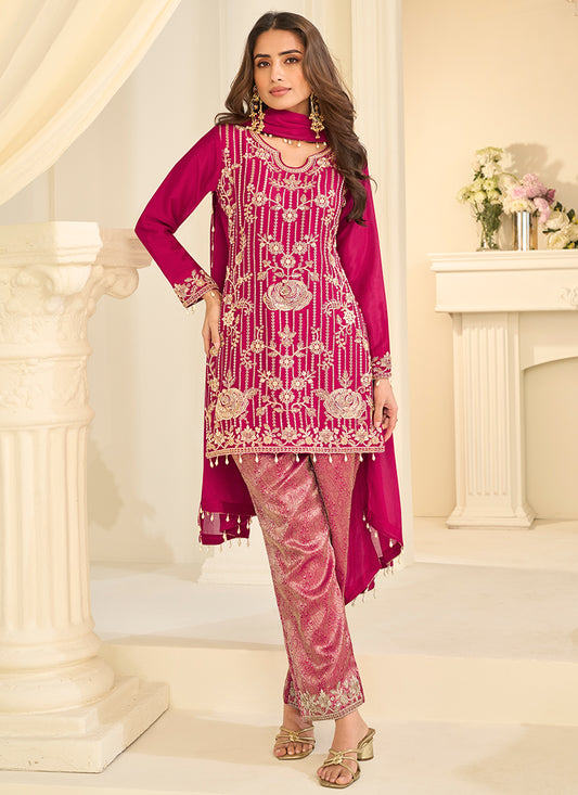 Viscose   Pink Festival Wear Jacquard Readymade Plazzo Suit 390767