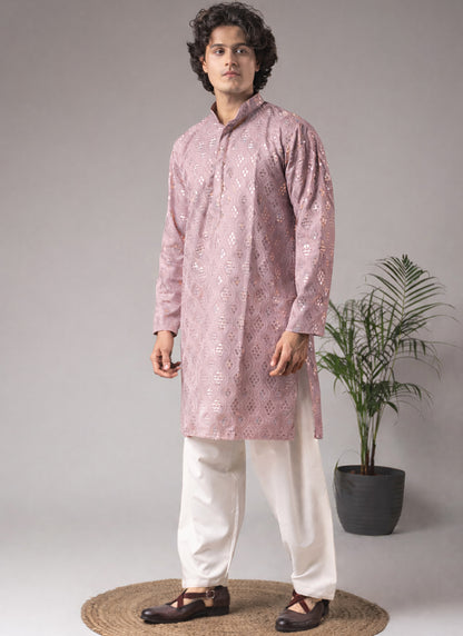 Pink Viscose Embroidery Work Festival Wear Readymade Kurta Pajama SW599883