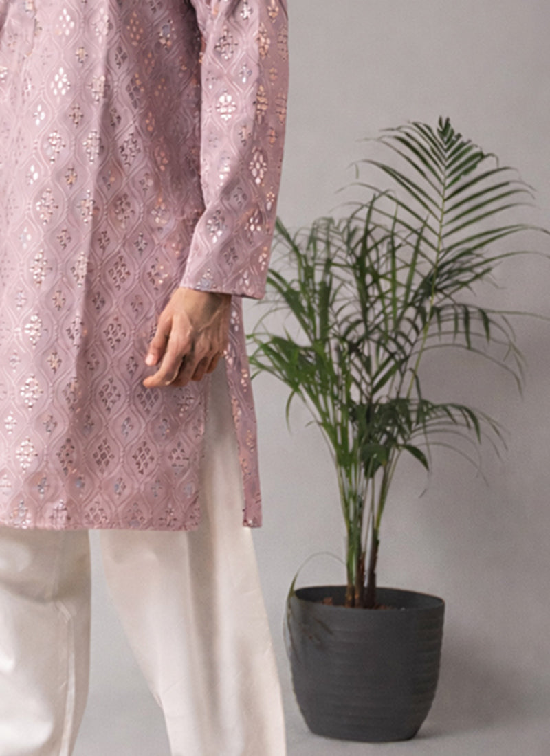 Pink Viscose Embroidery Work Festival Wear Readymade Kurta Pajama SW599883