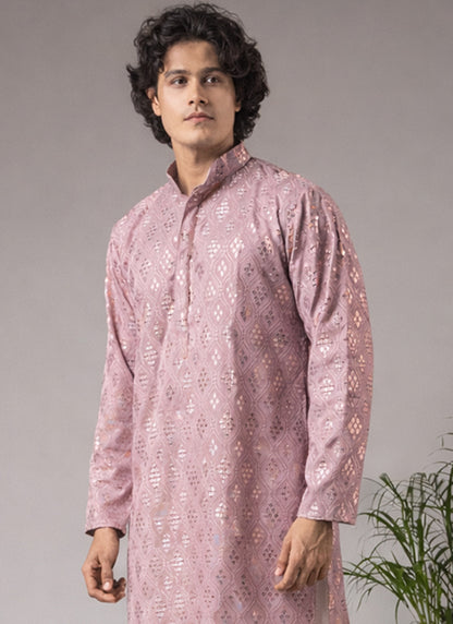 Pink Viscose Embroidery Work Festival Wear Readymade Kurta Pajama SW599883