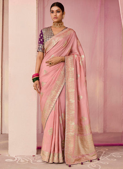 Pink Viscose Silk Embroidery Work Occasional Wear Saree SW535607
