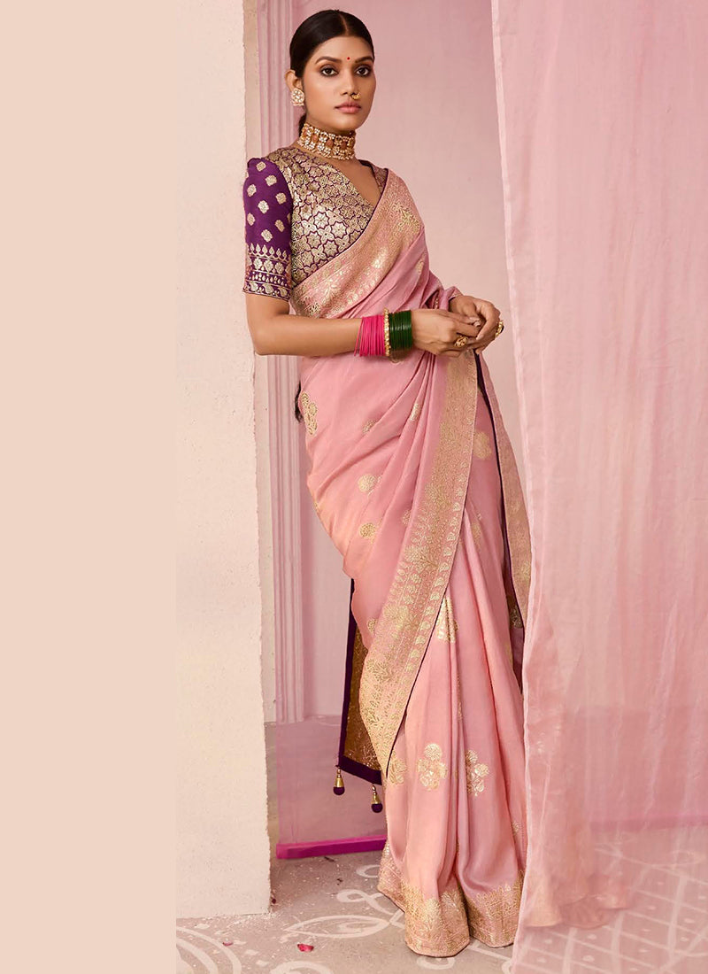 Pink Viscose Silk Embroidery Work Occasional Wear Saree SW535607