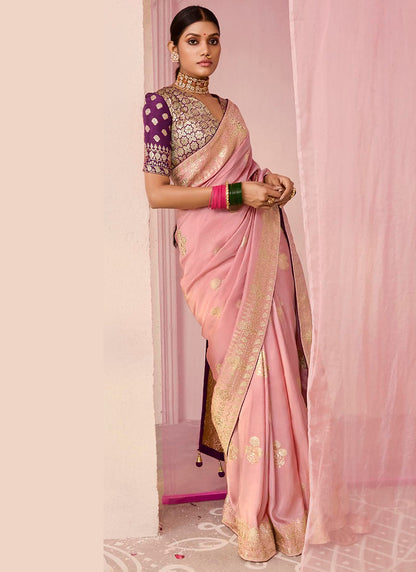 Pink Viscose Silk Embroidery Work Occasional Wear Saree SW535607