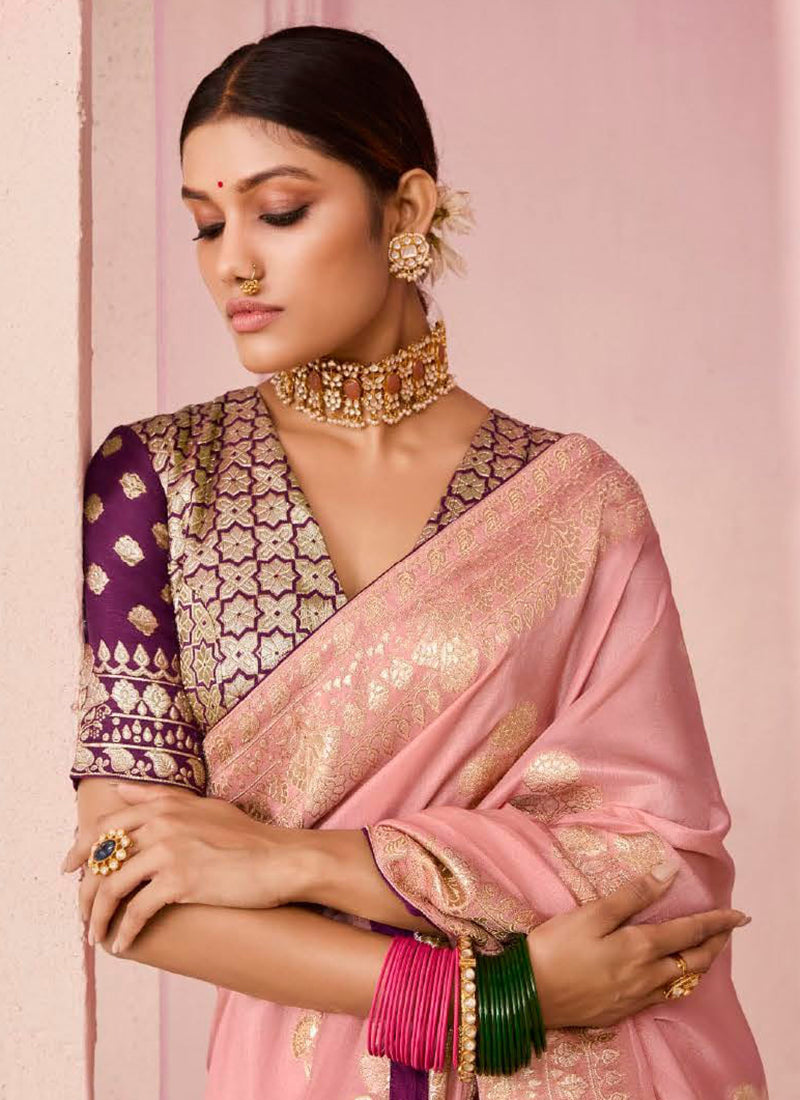 Pink Viscose Silk Embroidery Work Occasional Wear Saree SW535607