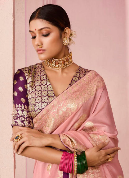 Pink Viscose Silk Embroidery Work Occasional Wear Saree SW535607