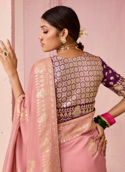 Pink Viscose Silk Embroidery Work Occasional Wear Saree SW535607