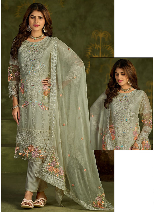 Pista Green Chiffon Embroidery Work Eid Wear Pakistani Suit SW752825