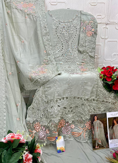 Pista Green Chiffon Embroidery Work Eid Wear Pakistani Suit SW752825
