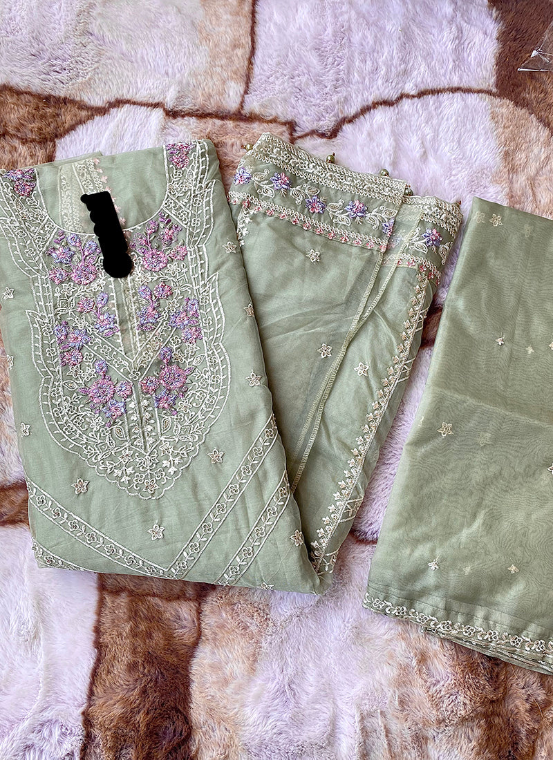 Heavy Organza Pista Eid Wear Embroidery Work Pakistani Suit 388304