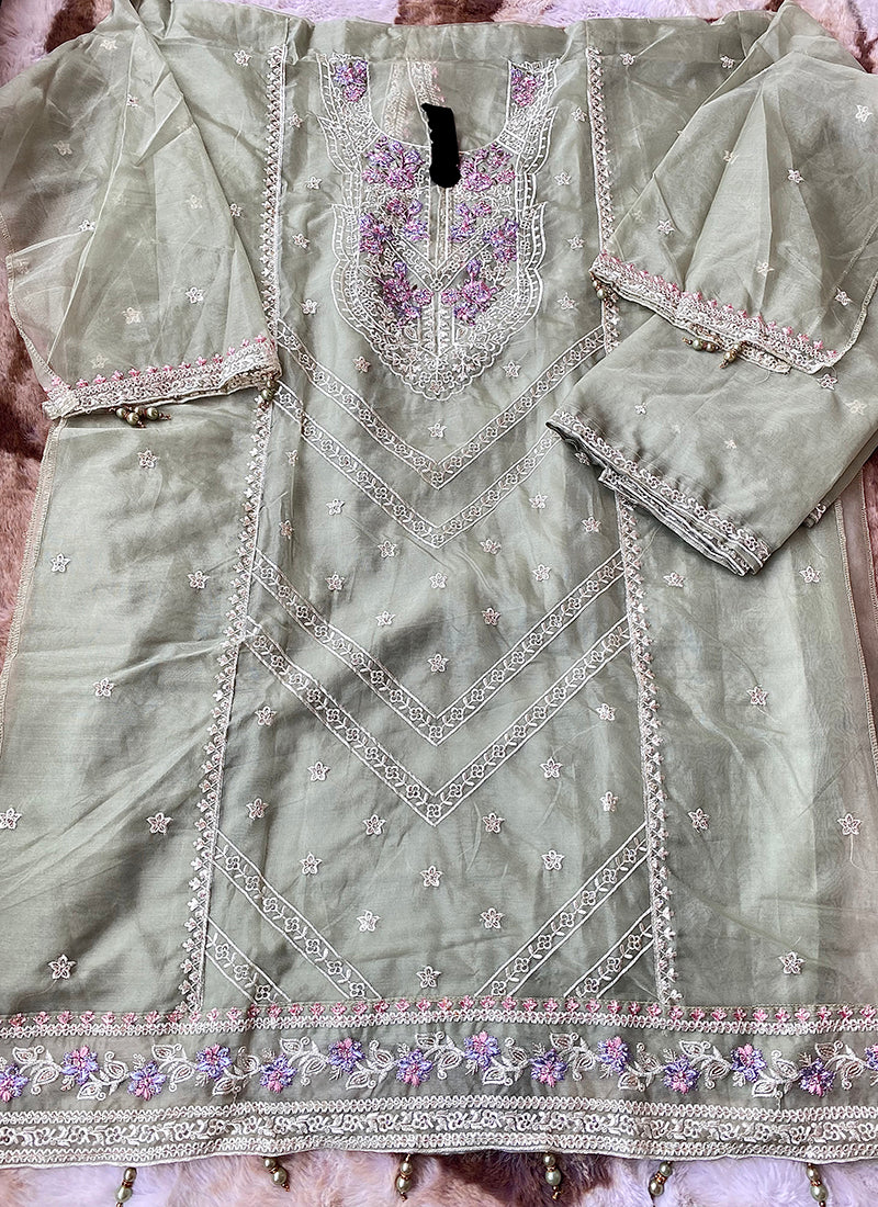 Heavy Organza Pista Eid Wear Embroidery Work Pakistani Suit 388304