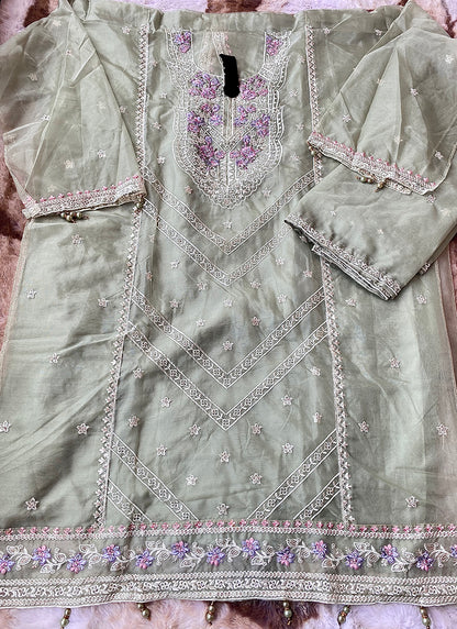 Heavy Organza Pista Eid Wear Embroidery Work Pakistani Suit 388304
